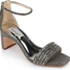 Badgley Mishka Kameryn Ankle Strap Embellished Sandals Pewter Size 5.5
